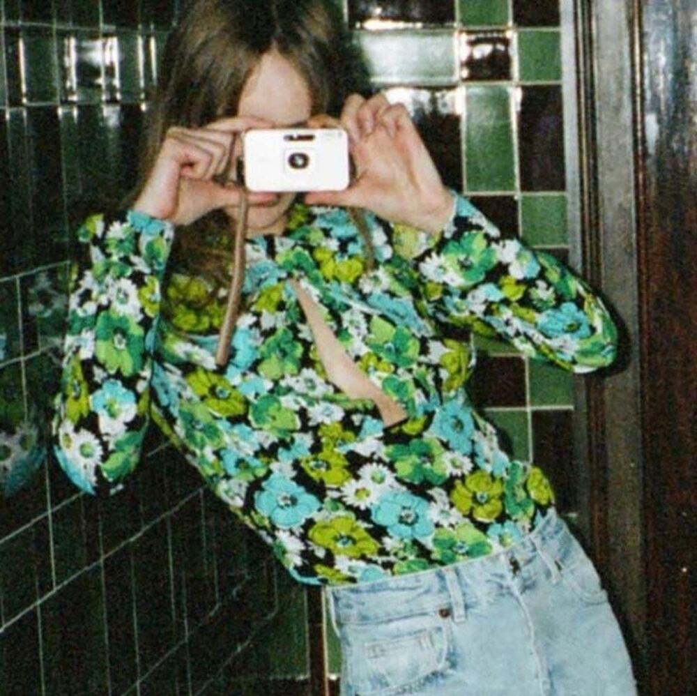 ZARA | Draped Keyhole Floral Bodysuit NEW Small Green Blue Long Sleeve Zip Back